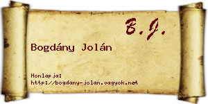 Bogdány Jolán névjegykártya